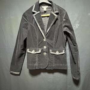 White House Black Market Black Corduroy Blazer with Metallic Trim Detail Size 4
